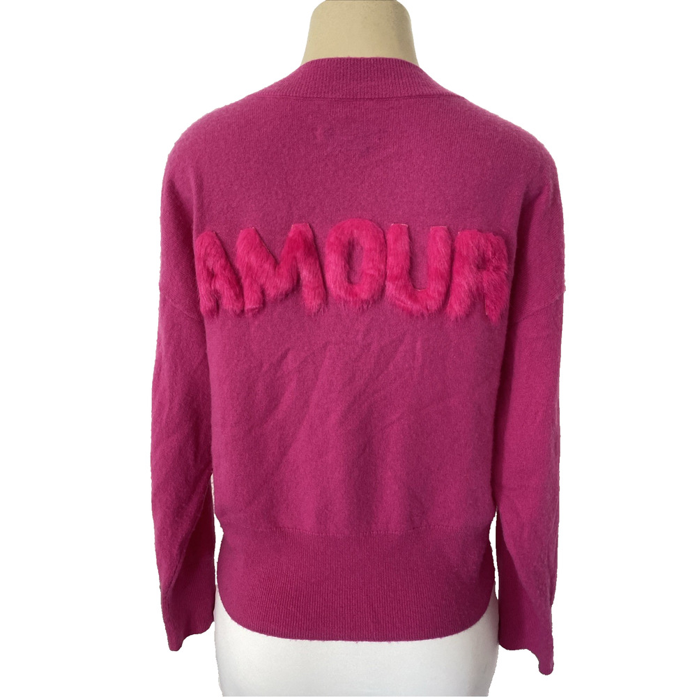 MAX&MOI Amour Sweater V Neck Cashmere Fuchsia Purple Pink Long Sleeve Piata M - Picture 5 of 9